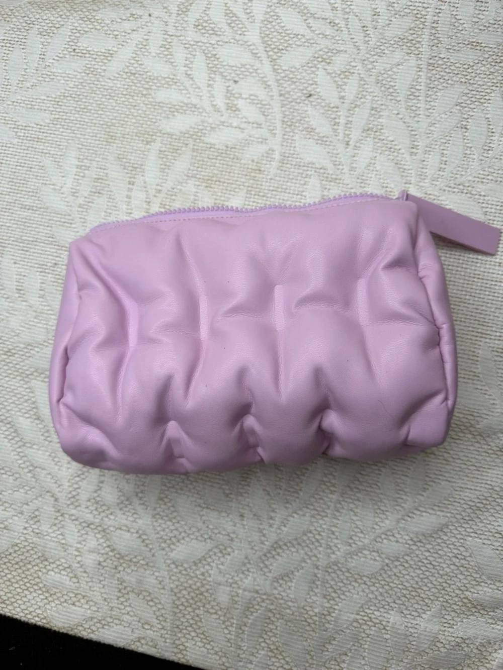 Drunk Elephant purple Lavender puffer pouch. Makeup Travel Bag